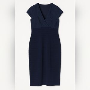 💙 Xscape Navy Blue Mixed Fabric Stretch Midi Dress Size 14W Formal Festive Prep